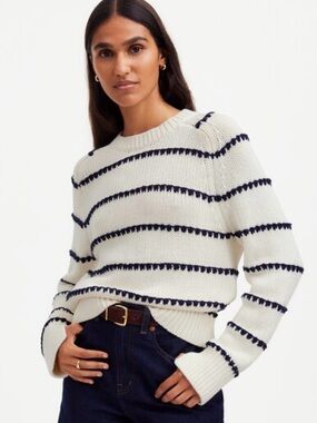 Madewell Cream and Navy Striped Crewneck Sweater